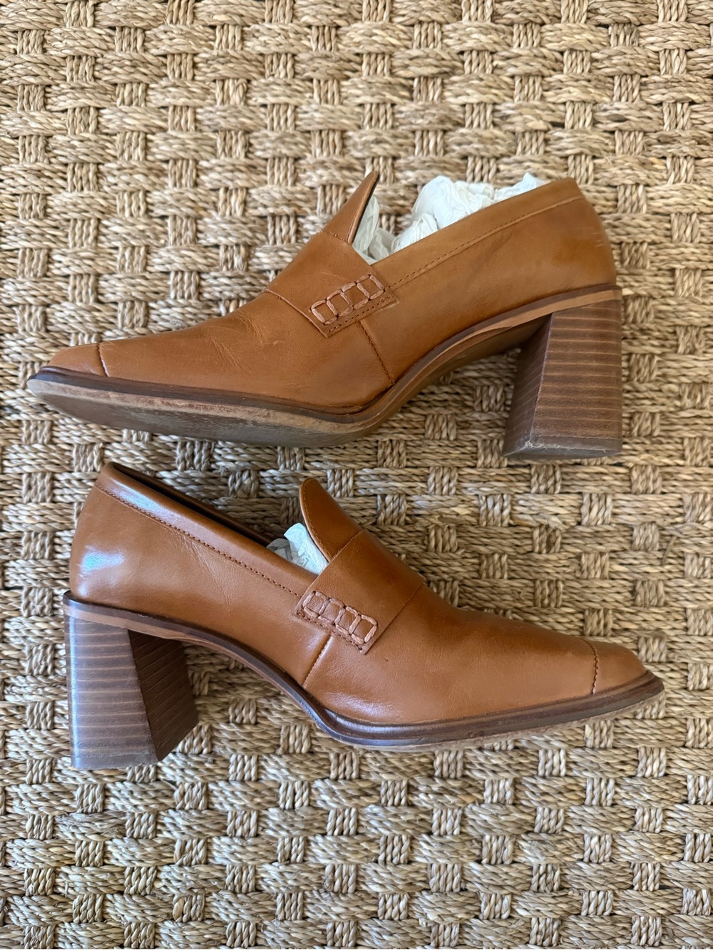 L'INTERVALLE Macduff Tan Leather Block-Heel Square Toe Loafers
